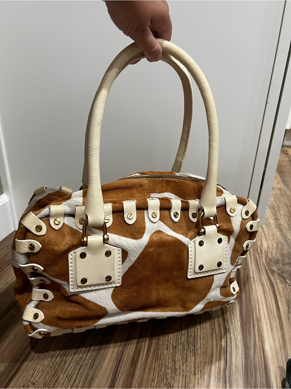 Vintage Valentino Garavani Giraffe Print Haircalf Handbag